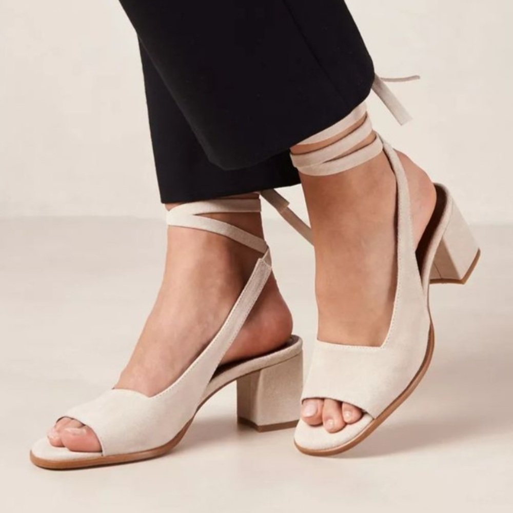 ALOHAS Lille Leather Suede Wrap Heel in Light Beige